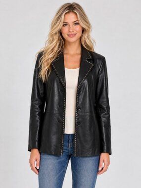 Juliet Michelle by Adler Black NZ Lambskin Leather Blazer Jacket Large Vintage